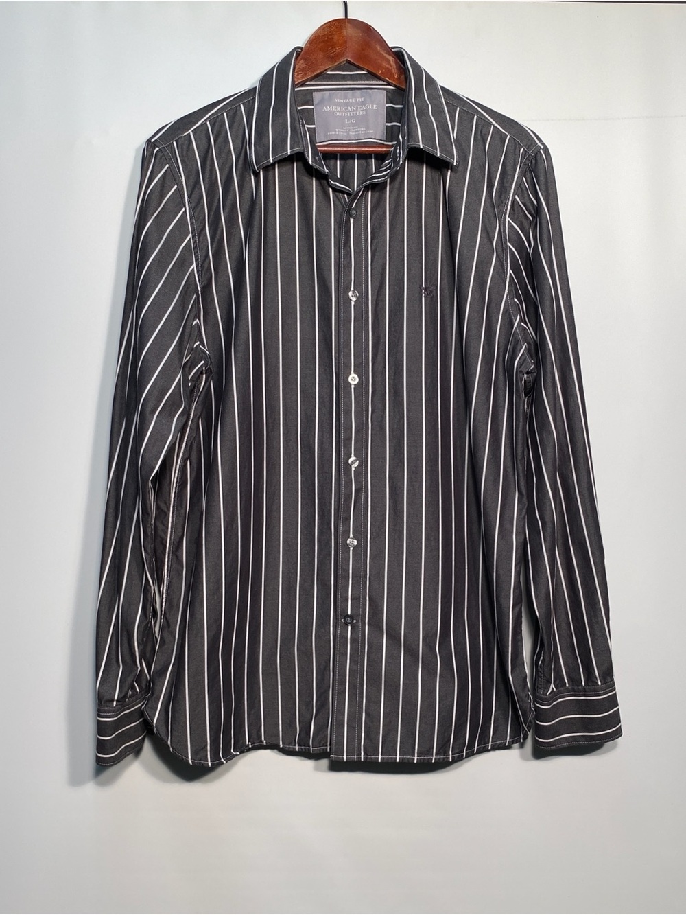 American Eagle Outfitters Gray Shirt with White Pinstripes